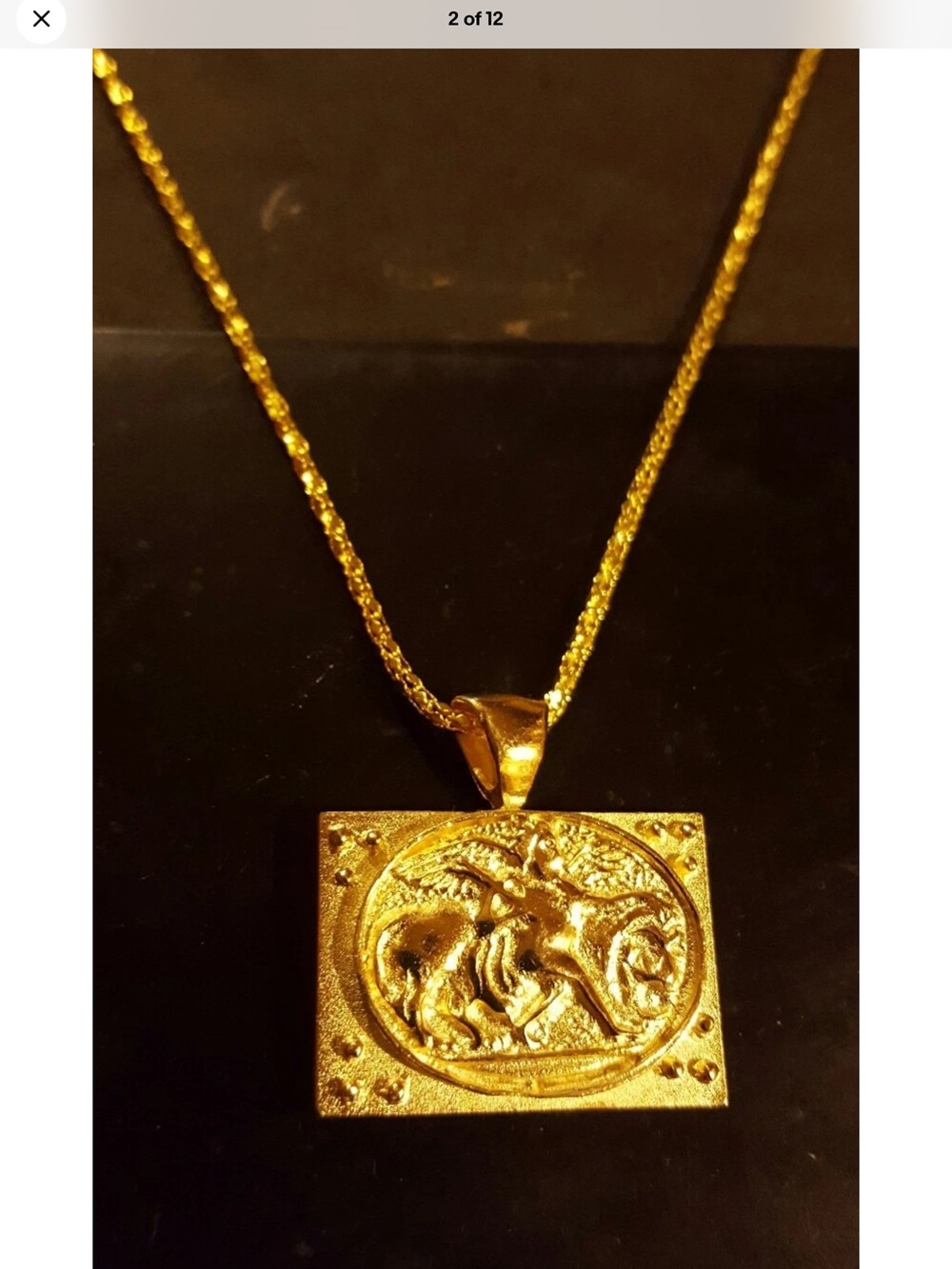 GREEK 18K.T. G.P.Medallion VINTAGE NECKLACE HERICULES &THE LION 1994 from GREECE